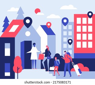 Moving To A New Home - Modern Colorful Flat Design Style Illustration On White Background. A Scene With Realtor Showing A New House To A Large Family. Real Estate Offers And Life In A New City