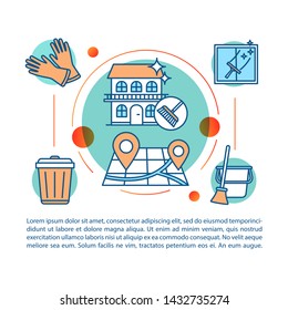 Moving and out cleaning article page vector template. Services for home brochure, magazine, booklet design element with linear icons and text boxes. Print design. Concept illustrations with text space