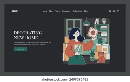 Moving Out concept. A person organizing belongings into boxes while redecorating a new home, conveying a fresh start. Comfort in transition, decorating tasks, home layout planning. Vector illustration
