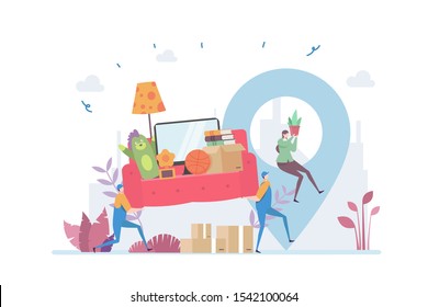 Moving Out Vector Illustration Concept Showing people moving out into a new place 