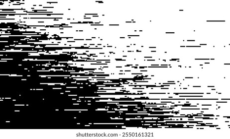 Moving pixel code. Scattered mosaic. Monochrome chaos. Vector halftones.