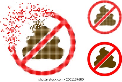 Se está pixelando un pictograma de mierda prohibido con una versión en semitono. Efecto de viento vectorial para pictograma de mierda prohibido. El proceso de explosión de imágenes con puntos prohibidos demuestra el movimiento de objetos virtuales.