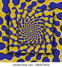 Moving platforms with a circular spiral pattern. Optical illusion background.