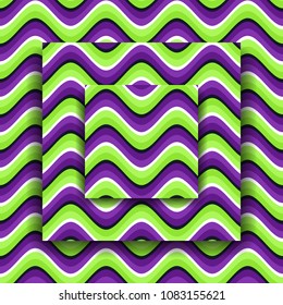 Moving platforms with a wavy pattern. Optical illusion background.