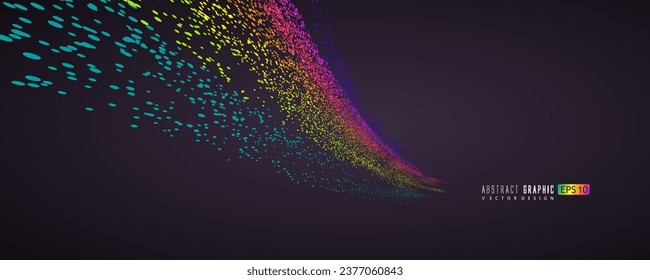 Moving ribbons composed of countless colorful dots, vector graphics.