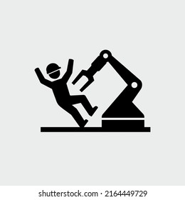 Moving robot arm can cause serious injury. Warning vector symbol