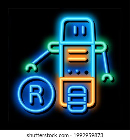 moving robot neon light sign vector. Glowing bright icon moving robot sign. transparent symbol illustration