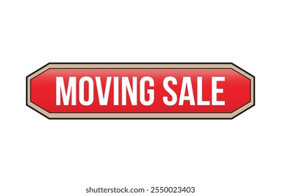 Moving sale red ribbon label banner.
