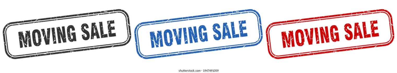 Moving Sale Square Isolated Sign Set. Moving Sale Stamp