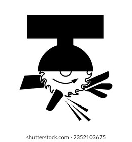 Moving Saw Blade On Swing Machine Can Cut Black Icon ,Vector Illustration, Isolate On White Background Label. EPS10