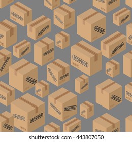 Moving seamless pattern. Lot of cardboard boxes background. Paper packaging for things.