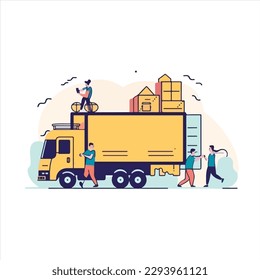 Moving Service Illustrations. Transport Service Of Things Illustrations. Home Shift Service Banner Vector. Delivery Service. Illustration for for delivery or global logistics. Flat vector art