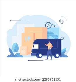 Moving Service Illustrations. Transport Service Of Things Illustrations. Home Shift Service Banner Vector. Delivery Service. Illustration for for delivery or global logistics. Flat vector art