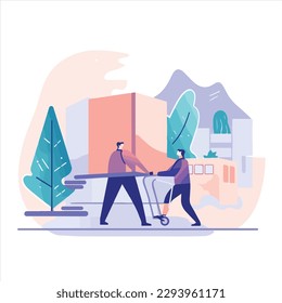 Moving Service Illustrations. Transport Service Of Things Illustrations. Home Shift Service Banner Vector. Delivery Service. Illustration for for delivery or global logistics. Flat vector art
