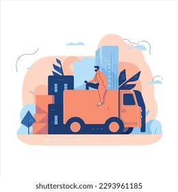 Moving Service Illustrations. Transport Service Of Things Illustrations. Home Shift Service Banner Vector. Delivery Service. Illustration for for delivery or global logistics. Flat vector art