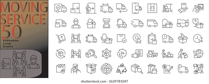 moving service line editable icon set. Editable stroke. Vector illustration

