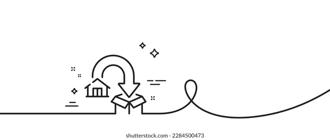 Moving service line icon. Continuous one line with curl. Packing things sign. Things transportation symbol. Moving service single outline ribbon. Loop curve pattern. Vector