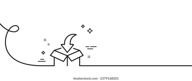 Moving service line icon. Continuous one line with curl. Packing things sign. Things transportation symbol. Moving service single outline ribbon. Loop curve pattern. Vector