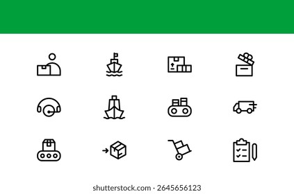 Moving Service Line Icon Pack. Minimal, unique collection showcasing professional moving, shipping, cargo, and transport symbols. Perfectly designed for versatile use.