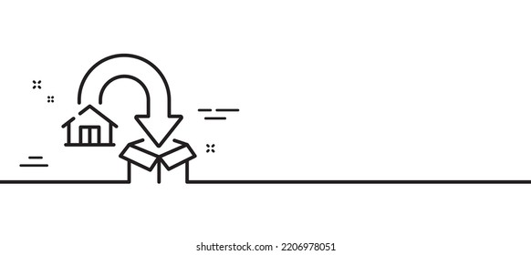 Moving service line icon. Packing things sign. Things transportation symbol. Minimal line illustration background. Moving service line icon pattern banner. White web template concept. Vector