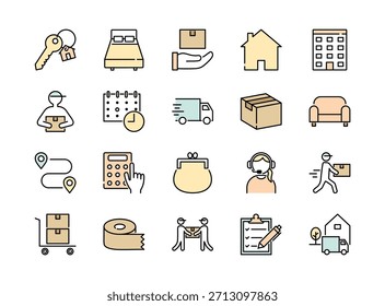 Conjunto de iconos de línea de servicio móvil, Ilustración vectorial coloreada