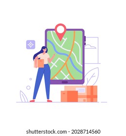 Moving service in new house or apartment. Delivery team with cardboard boxes for home stuff. People moving in new home. We’re moving concept. Vector illustration for Web Design