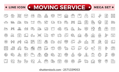 Moving Service outline icon. Set of Delivery and logistics web icons in line style. Courier, shipping, express delivery, tracking order, support, business.
