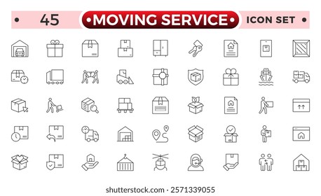 Moving Service outline icon. Set of Delivery and logistics web icons in line style. Courier, shipping, express delivery, tracking order, support, business.
