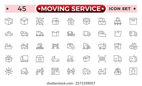 Moving Service outline icon. Set of Delivery and logistics web icons in line style. Courier, shipping, express delivery, tracking order, support, business.
