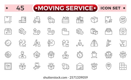 Moving Service outline icon. Set of Delivery and logistics web icons in line style. Courier, shipping, express delivery, tracking order, support, business.
