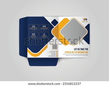 
Moving service Presentation folder for files, Business Presentation Folder Template For House moving folder design with abstract branding graphics vector set.
