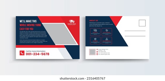 Moving Service Transport, Transportation Postcard Template, Mover and Transport Logistics Post, Transport Business poster Template, Delivery and Transport Service company Postcard.