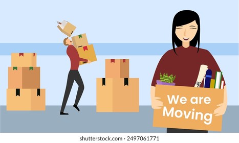 Moving service, we're moving website concept vector illustration, people moving their office to the new building, industry and corporate