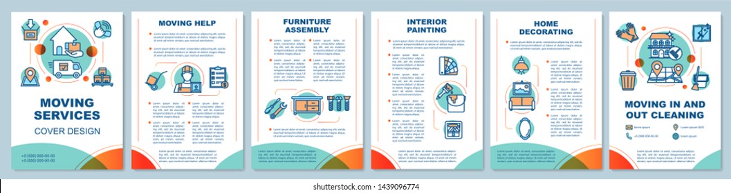 Moving services brochure template layout. Furniture assembly. Flyer, booklet, leaflet print design with linear illustrations. Vector page layouts for magazines, annual reports, advertising posters