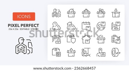 Moving services, thin line icon set. Outline symbol collection. Editable vector stroke. 256x256 Pixel Perfect scalable to 128px, 64px...