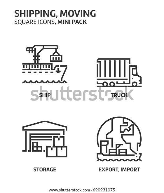 Moving, shipping, square mini icon set. The\
illustrations are a vector, editable stroke, thirty-two by\
thirty-two matrix grid, pixel perfect files. Crafted with precision\
and eye for quality.