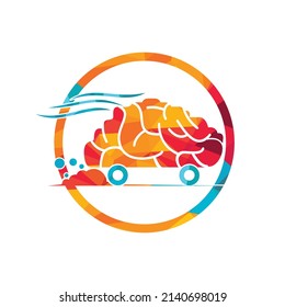 Moving smart logo concept. Fast think with brain vector logo template.	