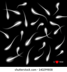 moving sperm on black background, vector illustration