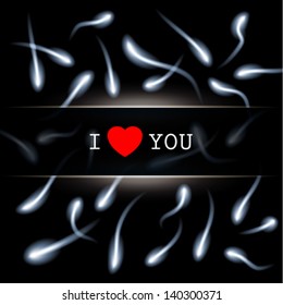 moving sperm on black background, vector illustration