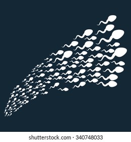 Moving Spermatozoid Source vector illustration. Style is white flat objects, dark blue background.