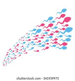 Moving Spermatozoon Source vector illustration. Style is pink and blue bicolor flat objects, white background.