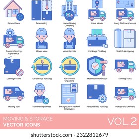 Moving and Storage Icons including Appliance Delivery, Background-Checked Employees, Business Cleaning, Business Storage Services, Change Of Address, Custom Moving Experience