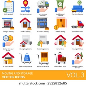 Moving and Storage Icons including Appliance Delivery, Background-Checked Employees, Business Cleaning, Business Storage Services, Change Of Address, Custom Moving Experience