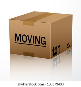 moving text over cardboard box isolated. vector illustration