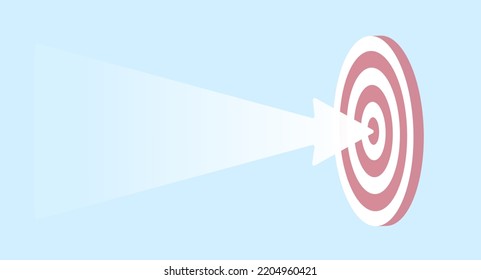 Moving towards the target. Challenge ideas and inspiration to improve your business success. The arrow of movement falling into the bulls-eye of the target. Vector illustration on background with icon