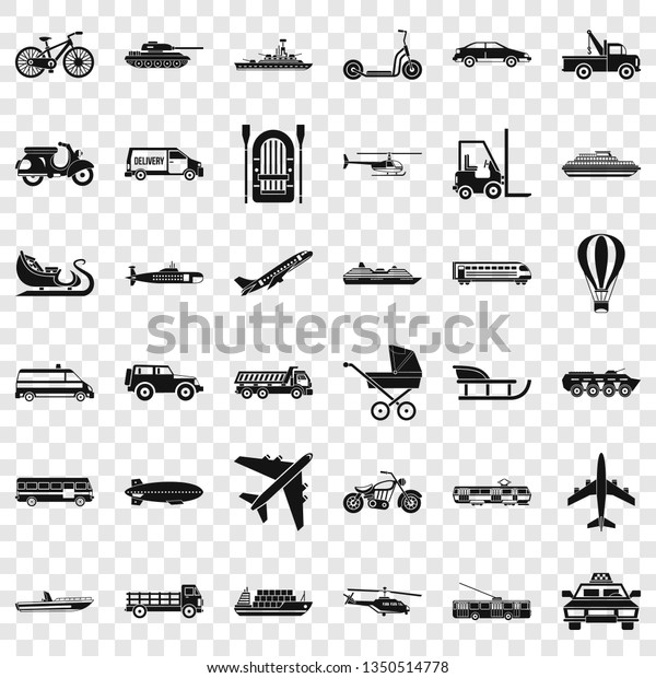 Moving transport icons set.\
Simple style of 36 moving transport vector icons for web for any\
design