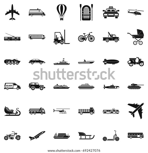 Moving\
transport icons set. Simple style of 36 moving transport vector\
icons for web isolated on white\
background