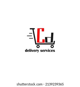 Moving trolley with letter CD template. logistic company logo. delivery service logo. editable simple logo.