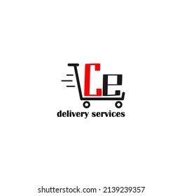 Carretera móvil con la letra plantilla CE. logotipo de la empresa logística. logotipo del servicio de entrega. logotipo simple editable.