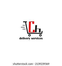 Traslado de carro con la letra plantilla CH. logotipo de la empresa logística. logotipo del servicio de entrega. logotipo simple editable.